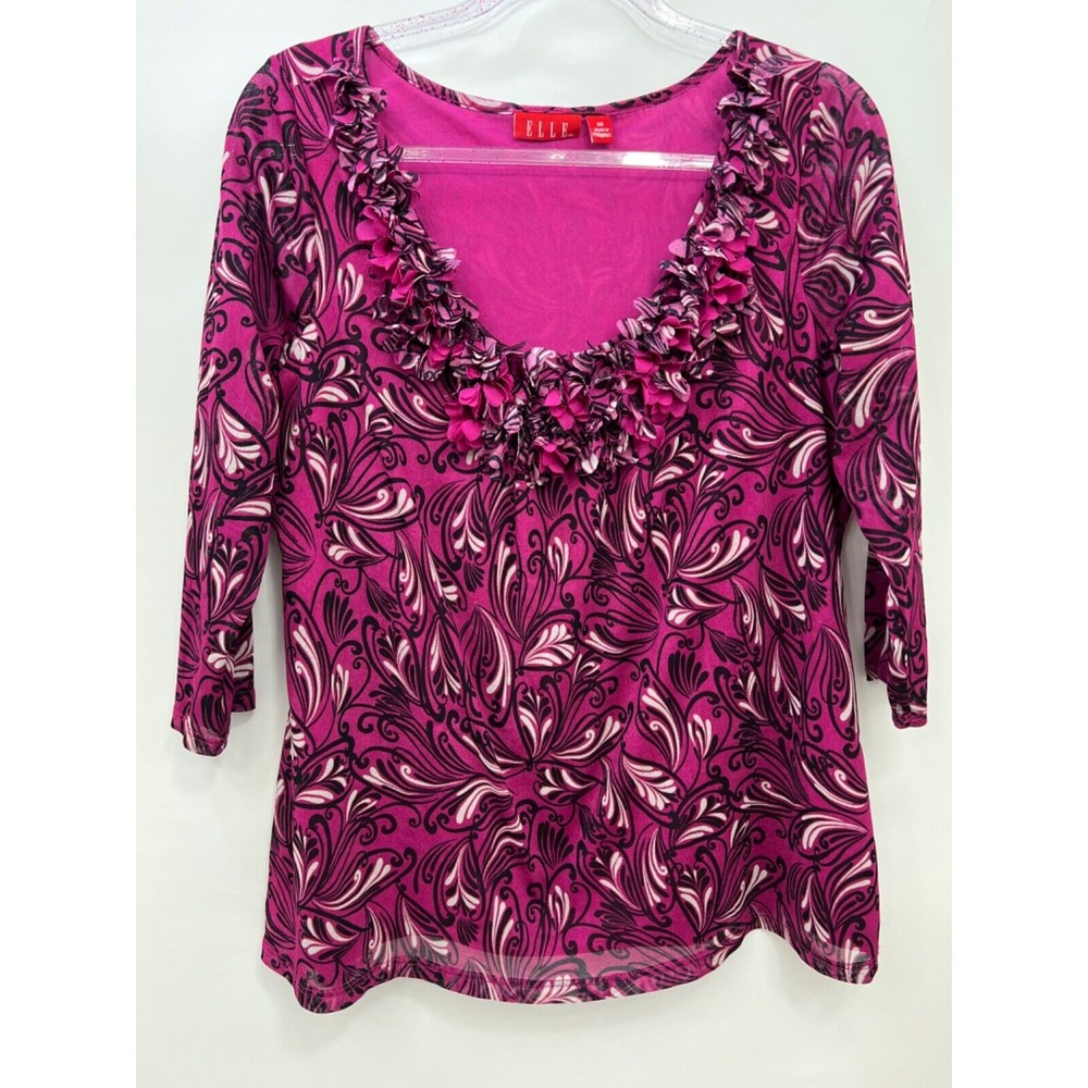 Elle Blouse Pink 3/4 Sleeves‎ w Ruffled Front Womens Plus Size 0X